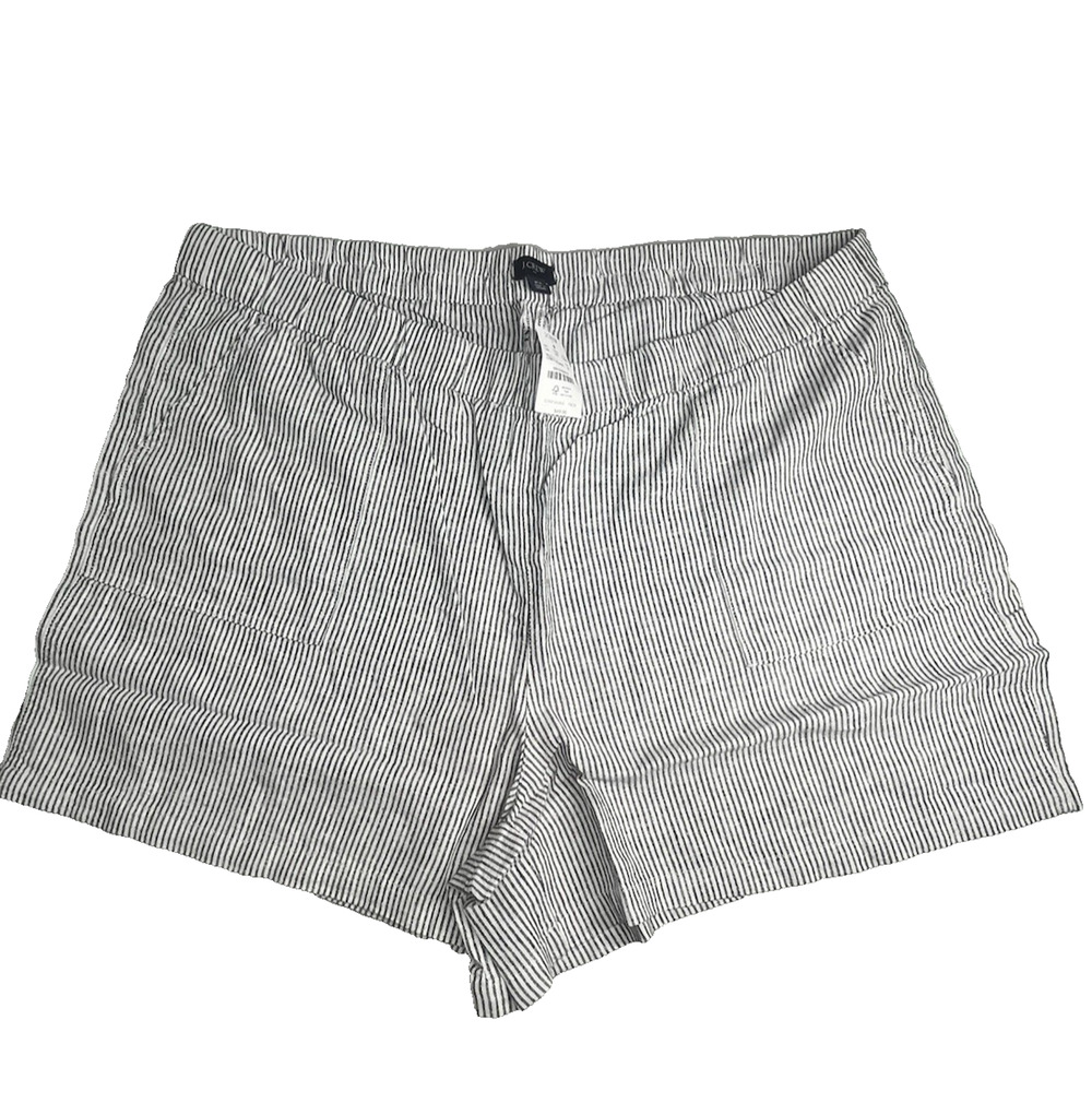 J Crew Linen Blend Pull On Short Womens 2X Black White Stripe Shorts Casual